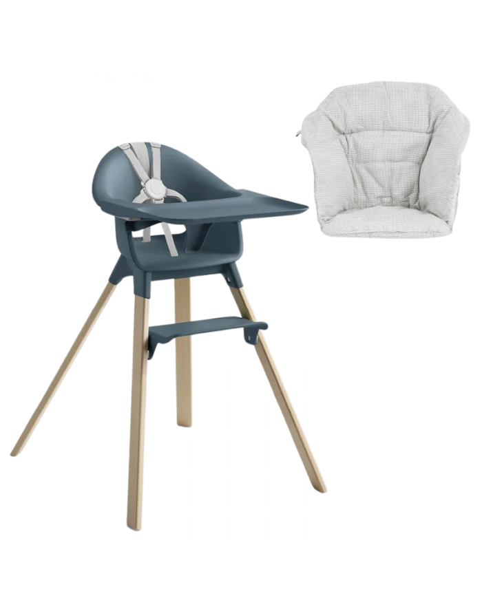 Stokke Clikk Fjord Blue con cuscino omaggio Nordic Grey