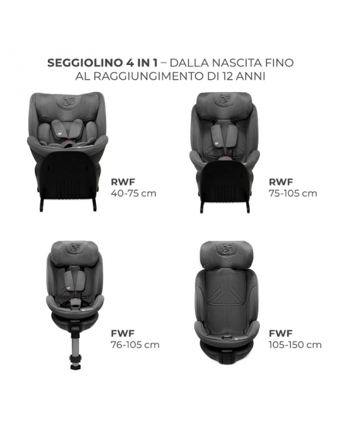 Kinderkraft Seggiolino auto 0-36kg XRIDER 2 I-size Grigio