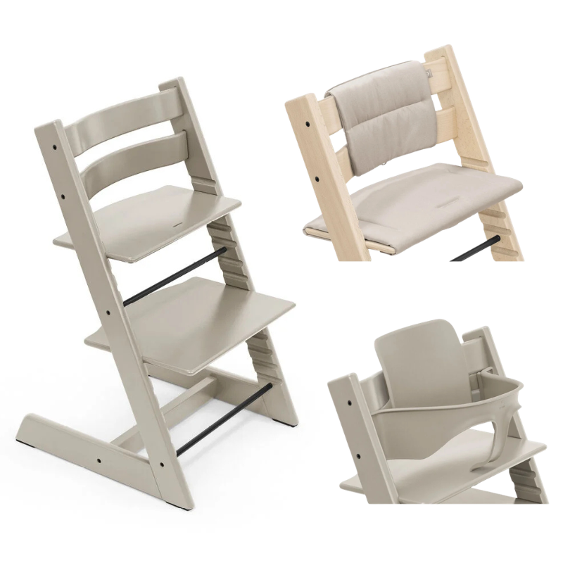 Stokke Promo Tripp Trapp  Cashmere Grey con Babyset e cuscino