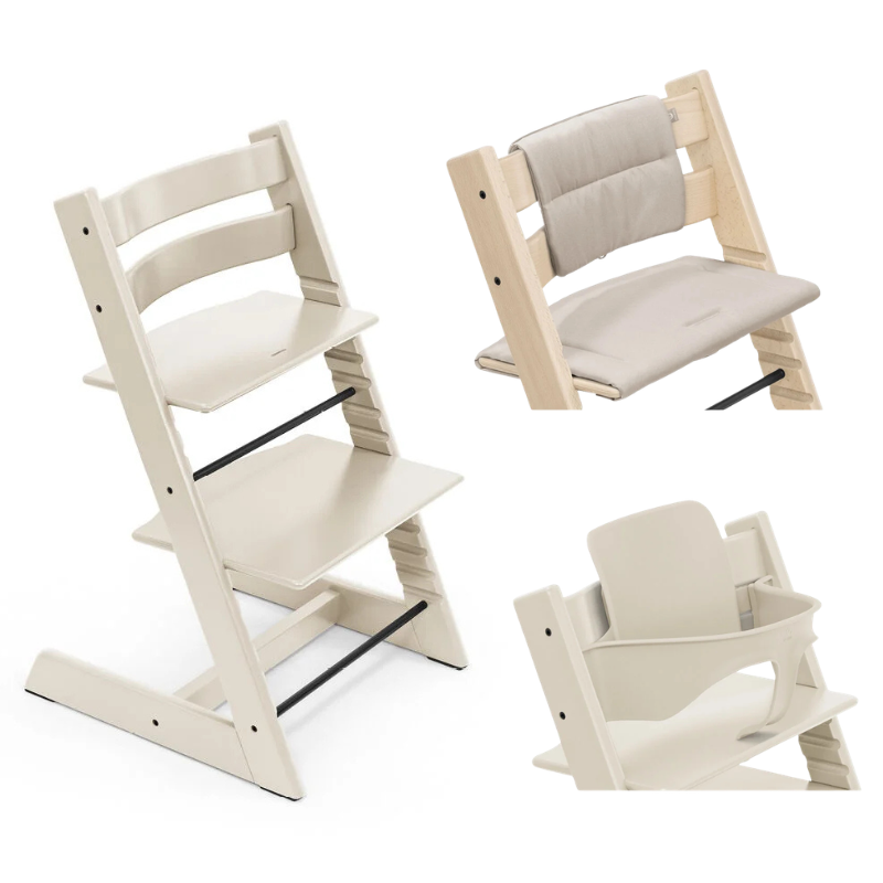 Stokke Promo Tripp Trapp Vanilla White con Babyset e cuscino