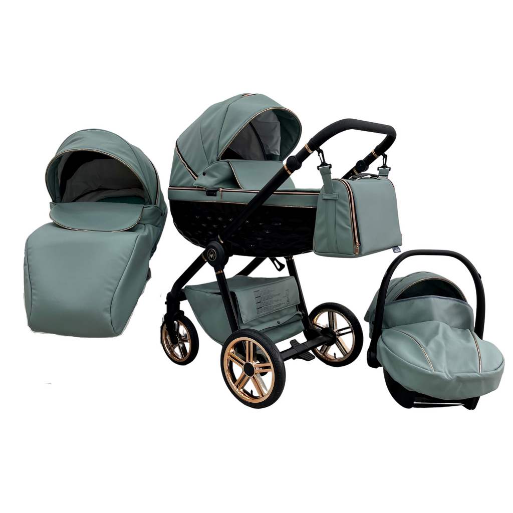 Trio ''CRYSTAL'' By Maison du Bebè col. Verde Veronese Tel.Oro Rosa