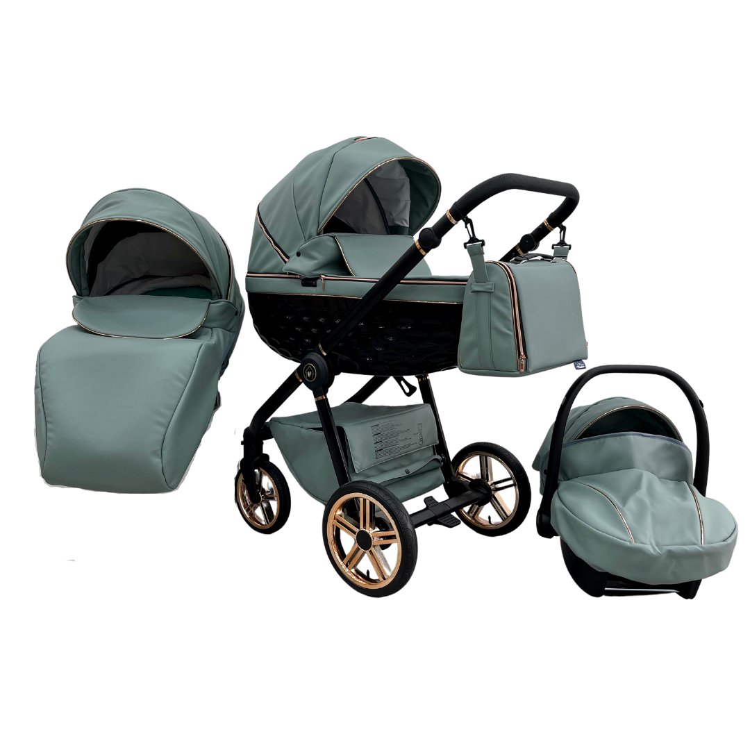 Trio ''CRYSTAL'' By Maison du Bebè col. Verde Veronese Tel.Oro Rosa
