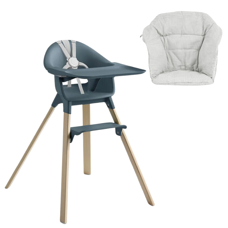 Stokke Clikk Fjord Blue con cuscino omaggio Nordic Grey