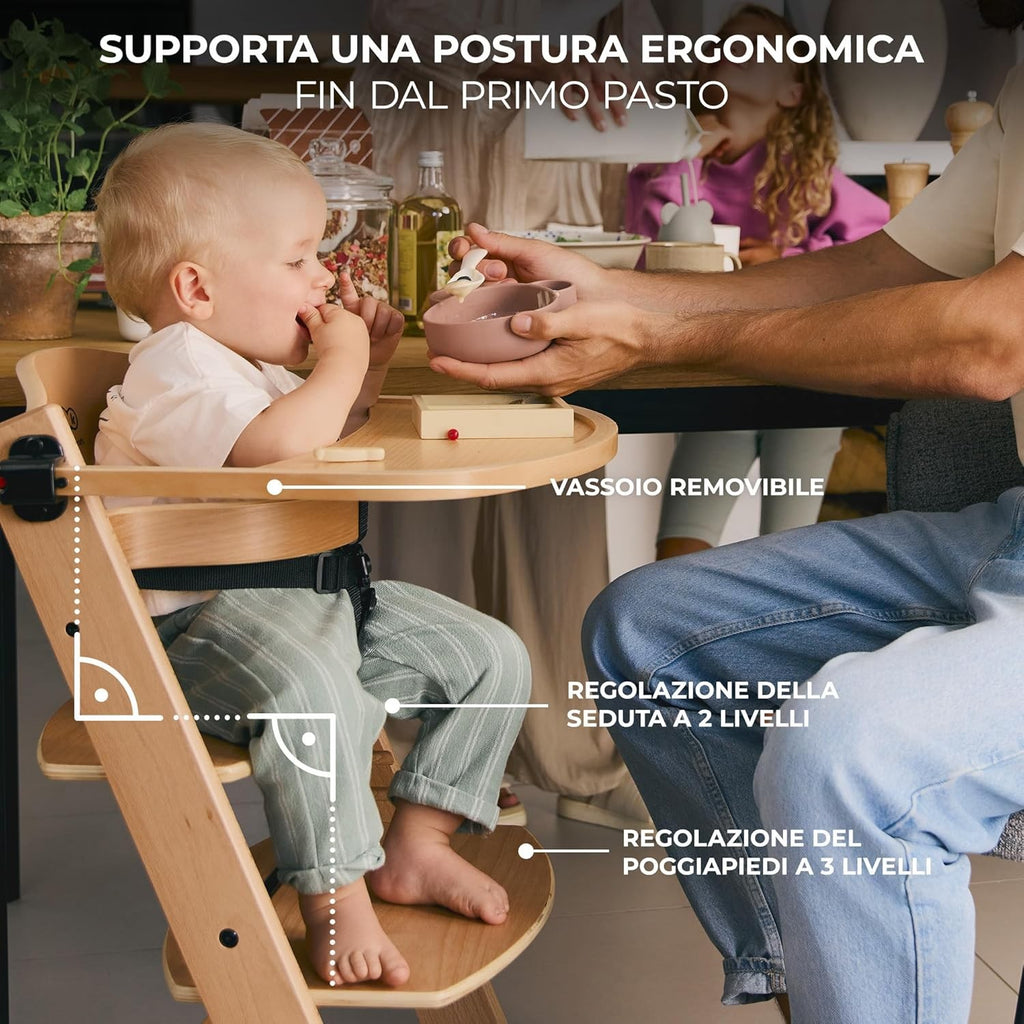 Seggiolone Enock In Legno Naturale 4 in 1 Con Sdraietta