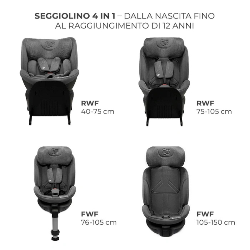 Kinderkraft Seggiolino auto 0-36kg XRIDER 2 I-size Grigio