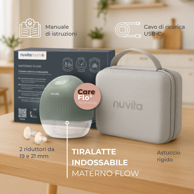 Nuvita Tiralatte Elettrico Indossabile Singolo a 3 Fasi - Materno Flow 1264W