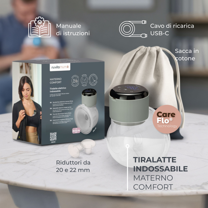 Nuvita Tiralatte Elettrico Indossabile Singolo a 3 Fasi - Materno Comfort 1260W